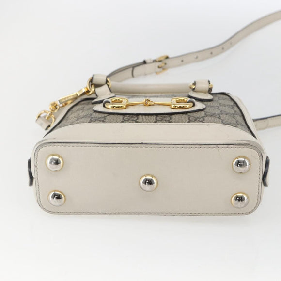 GUCCI GG Supreme Horsebit Bag PVC 2way Beige White gold 640716 Auth gh1419