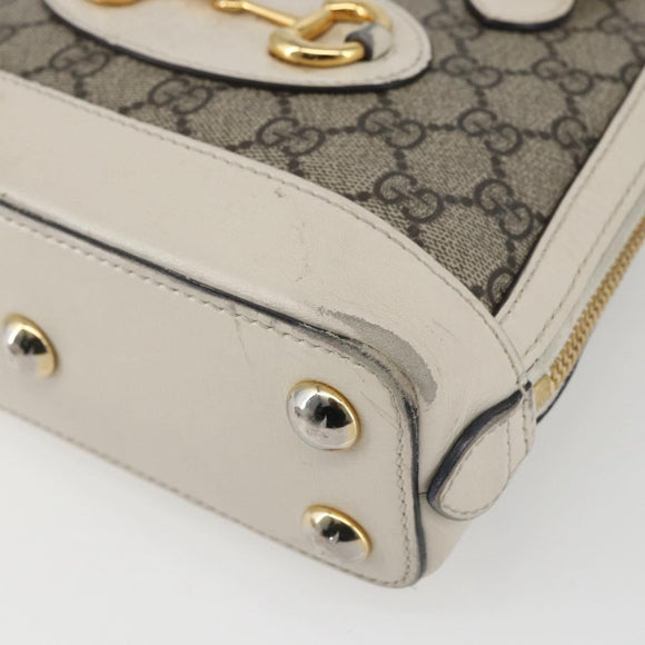 GUCCI GG Supreme Horsebit Bag PVC 2way Beige White gold 640716 Auth gh1419