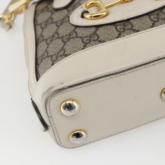GUCCI GG Supreme Horsebit Bag PVC 2way Beige White gold 640716 Auth gh1419