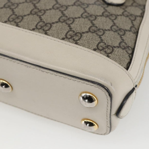 GUCCI GG Supreme Horsebit Bag PVC 2way Beige White gold 640716 Auth gh1419