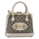 GUCCI GG Supreme Horsebit Bag PVC 2way Beige White gold 640716 Auth gh1419-13