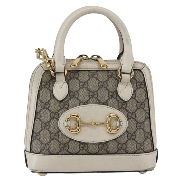 GUCCI GG Supreme Horsebit Bag PVC 2way Beige White gold 640716 Auth gh1419