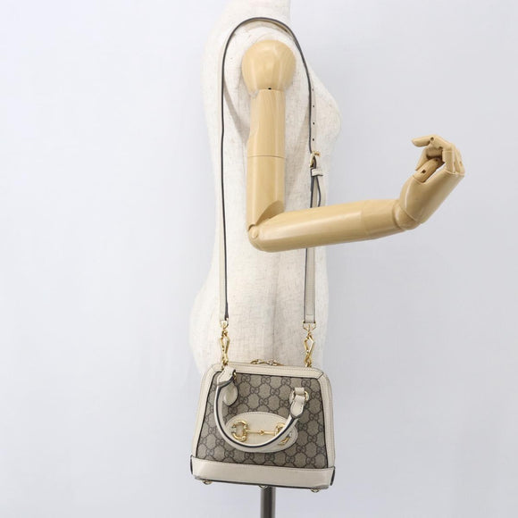 GUCCI GG Supreme Horsebit Bag PVC 2way Beige White gold 640716 Auth gh1419
