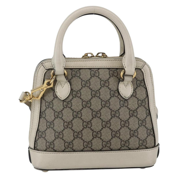 GUCCI GG Supreme Horsebit Bag PVC 2way Beige White gold 640716 Auth gh1419