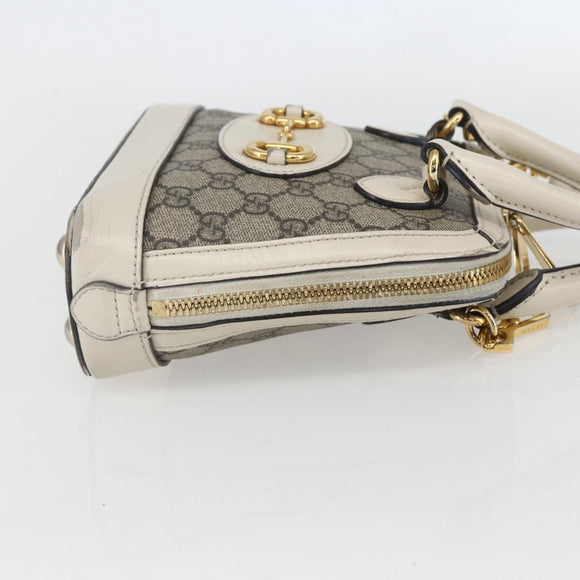 GUCCI GG Supreme Horsebit Bag PVC 2way Beige White gold 640716 Auth gh1419