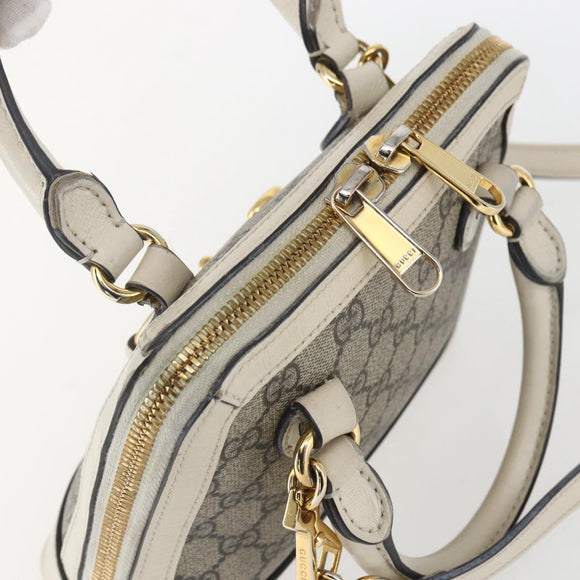 GUCCI GG Supreme Horsebit Bag PVC 2way Beige White gold 640716 Auth gh1419