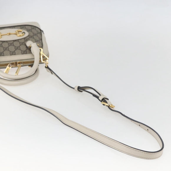 GUCCI GG Supreme Horsebit Bag PVC 2way Beige White gold 640716 Auth gh1419