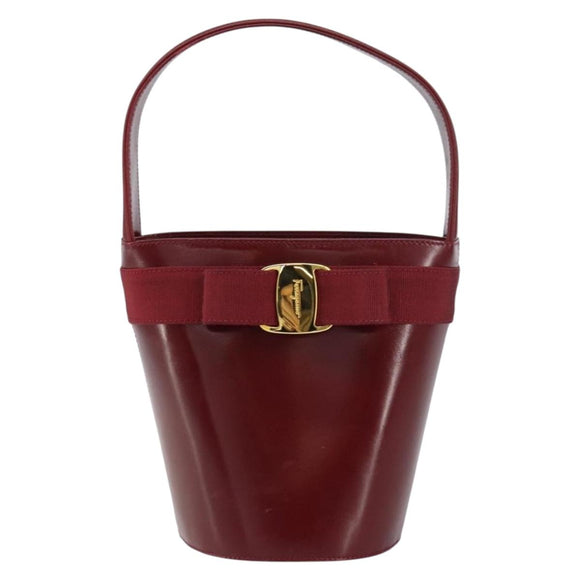 Salvatore Ferragamo Vala Hand Bag Leather Red Gold Auth gh1422