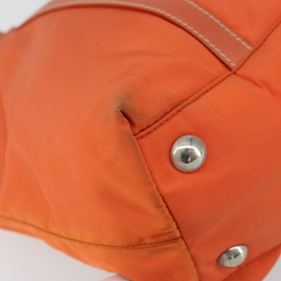 PRADA Tote Bag Nylon Leather Orange Silver Auth gh1423