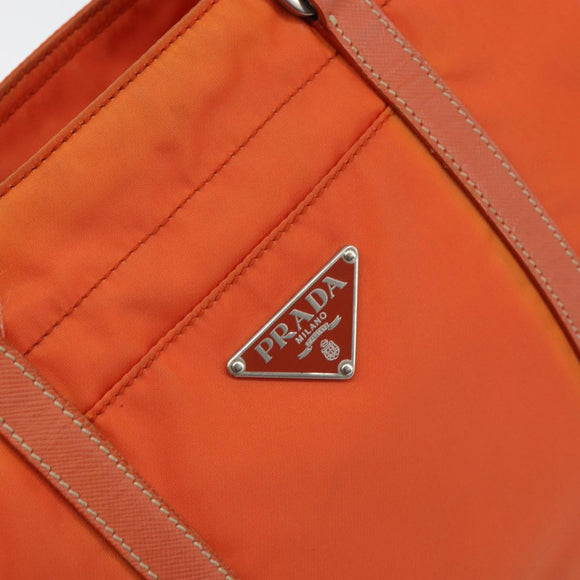 PRADA Tote Bag Nylon Leather Orange Silver Auth gh1423