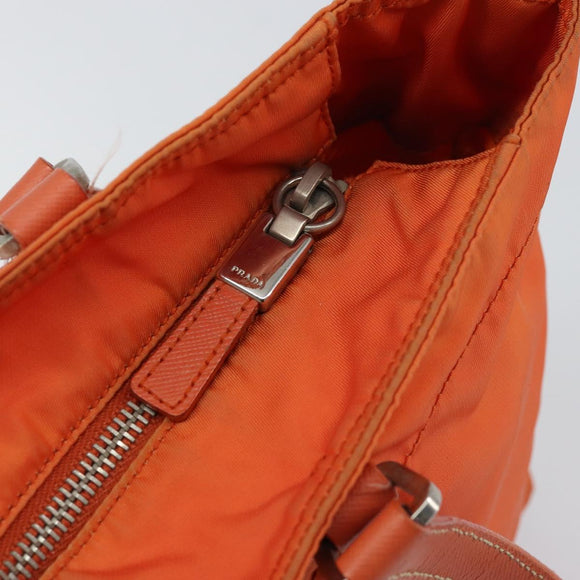 PRADA Tote Bag Nylon Leather Orange Silver Auth gh1423