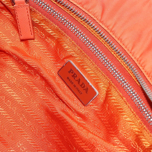 PRADA Tote Bag Nylon Leather Orange Silver Auth gh1423