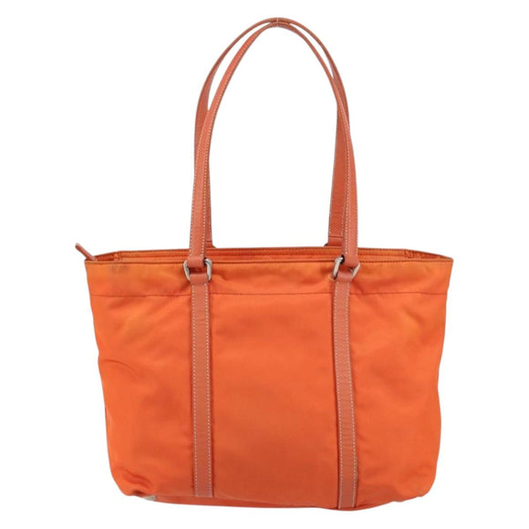 PRADA Tote Bag Nylon Leather Orange Silver Auth gh1423