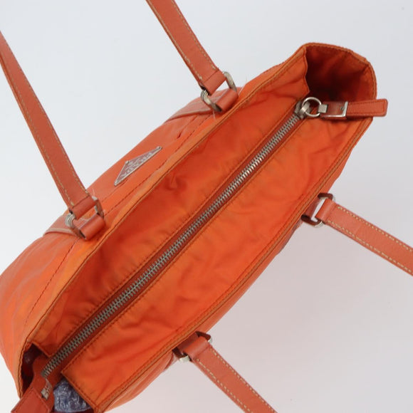 PRADA Tote Bag Nylon Leather Orange Silver Auth gh1423
