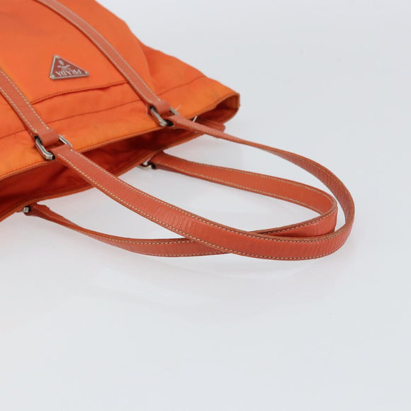 PRADA Tote Bag Nylon Leather Orange Silver Auth gh1423