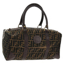 FENDI Zucca Canvas Boston Bag Black Brown gold Auth gh1424-1