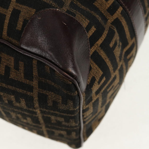 FENDI Zucca Canvas Boston Bag Black Brown gold Auth gh1424