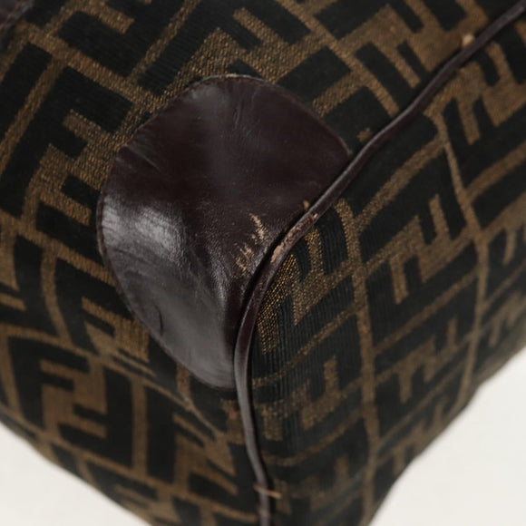 FENDI Zucca Canvas Boston Bag Black Brown gold Auth gh1424