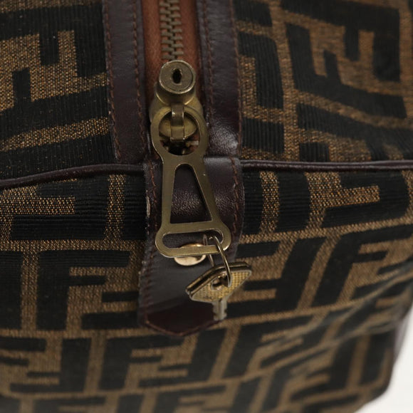 FENDI Zucca Canvas Boston Bag Black Brown gold Auth gh1424