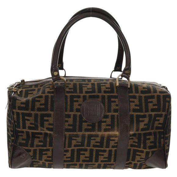FENDI Zucca Canvas Boston Bag Black Brown gold Auth gh1424