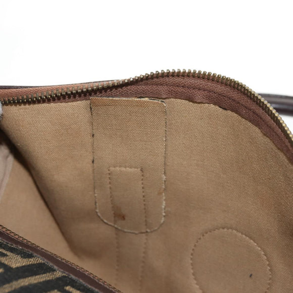 FENDI Zucca Canvas Boston Bag Black Brown gold Auth gh1424