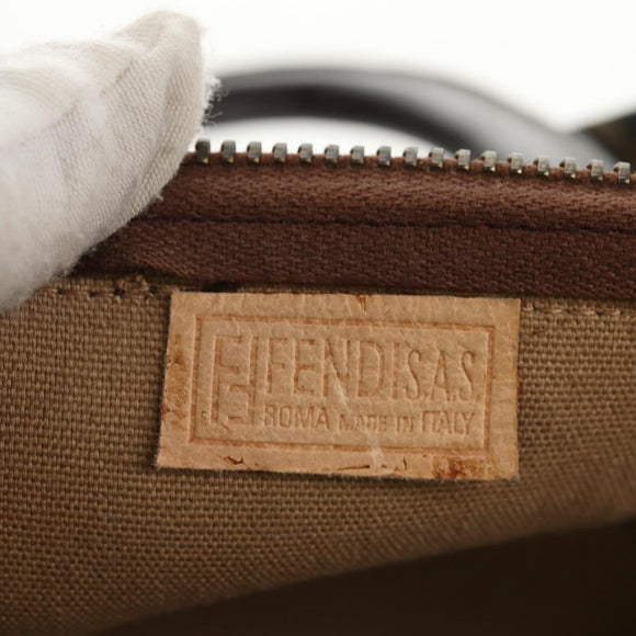 FENDI Zucca Canvas Boston Bag Black Brown gold Auth gh1424