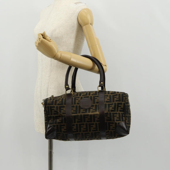 FENDI Zucca Canvas Boston Bag Black Brown gold Auth gh1424