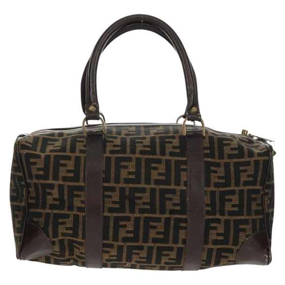 FENDI Zucca Canvas Boston Bag Black Brown gold Auth gh1424