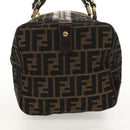 FENDI Zucca Canvas Boston Bag Black Brown gold Auth gh1424-3