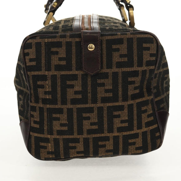 FENDI Zucca Canvas Boston Bag Black Brown gold Auth gh1424
