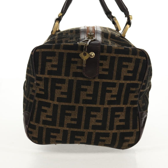 FENDI Zucca Canvas Boston Bag Black Brown gold Auth gh1424