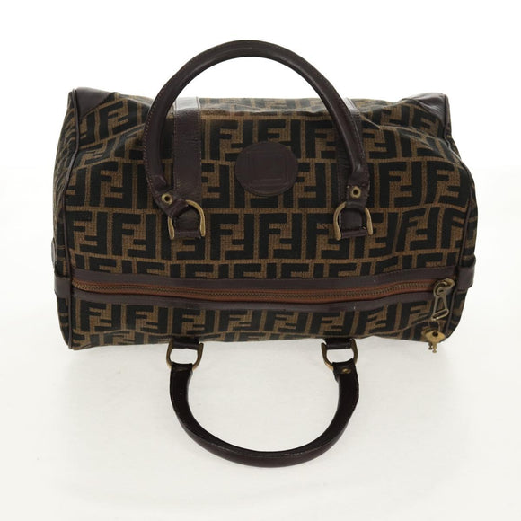FENDI Zucca Canvas Boston Bag Black Brown gold Auth gh1424
