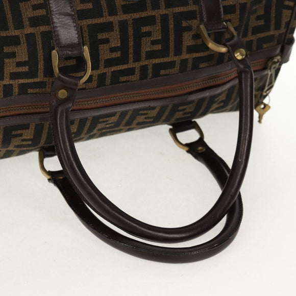 FENDI Zucca Canvas Boston Bag Black Brown gold Auth gh1424