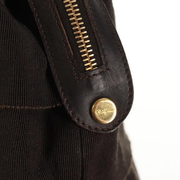 Salvatore Ferragamo Vala Tote Bag Canvas Brown Silver Auth gh1425