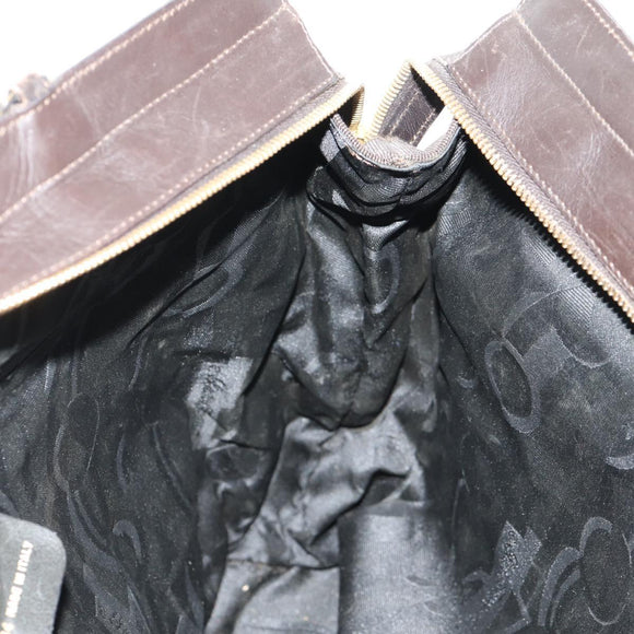 Salvatore Ferragamo Vala Tote Bag Canvas Brown Silver Auth gh1425