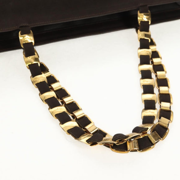 Salvatore Ferragamo Vala Tote Bag Canvas Brown Silver Auth gh1425