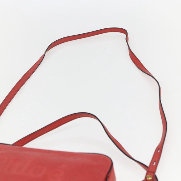 Chloe shadow Shoulder Bag Leather Gold Coral red Auth gh1428