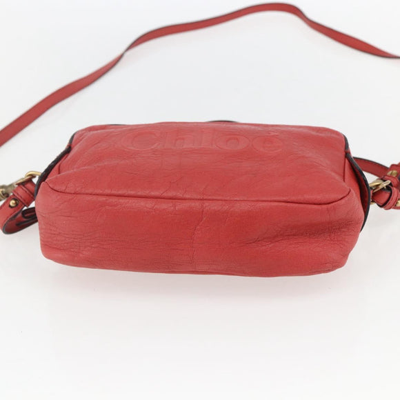 Chloe shadow Shoulder Bag Leather Gold Coral red Auth gh1428