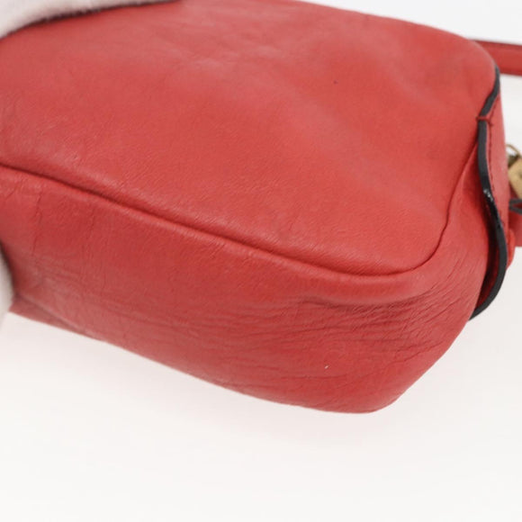 Chloe shadow Shoulder Bag Leather Gold Coral red Auth gh1428