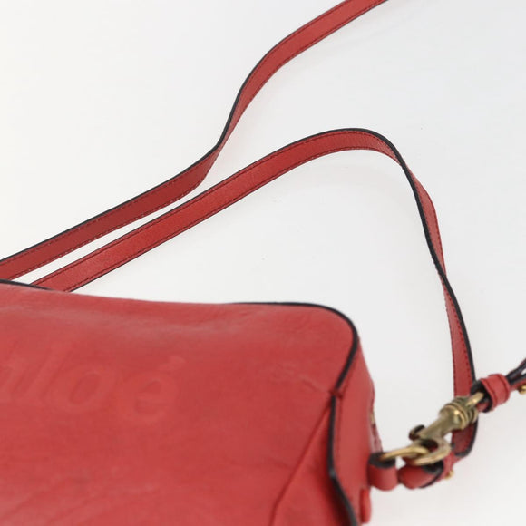 Chloe shadow Shoulder Bag Leather Gold Coral red Auth gh1428