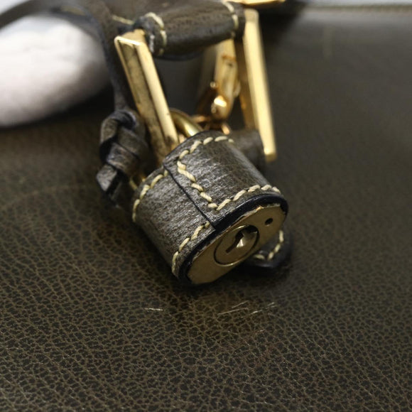 Salvatore Ferragamo Hand Bag Leather 2way Khaki Gold Auth gh1429