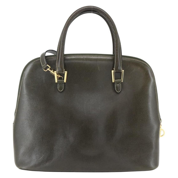 Salvatore Ferragamo Hand Bag Leather 2way Khaki Gold Auth gh1429