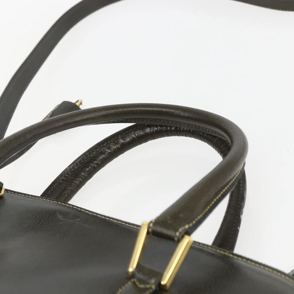 Salvatore Ferragamo Hand Bag Leather 2way Khaki Gold Auth gh1429