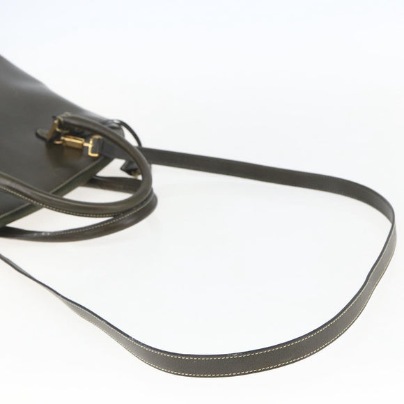 Salvatore Ferragamo Hand Bag Leather 2way Khaki Gold Auth gh1429