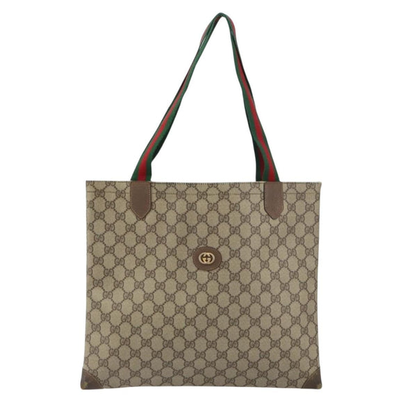 GUCCI GG Supreme Web Sherry Line Tote Bag PVC Beige 002 63 0048 Auth gh1436