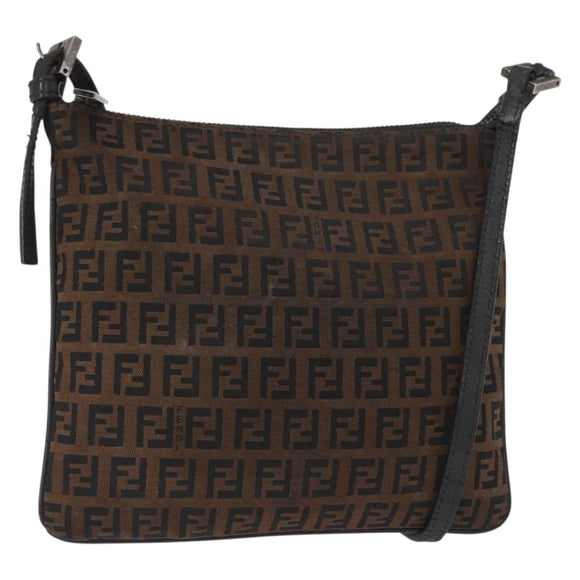 FENDI Zucchino Canvas Shoulder Bag Brown Auth gh1439