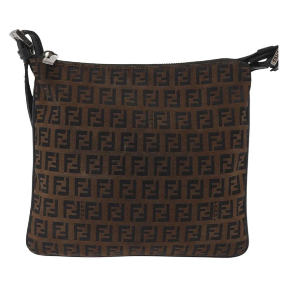 FENDI Zucchino Canvas Shoulder Bag Brown Auth gh1439