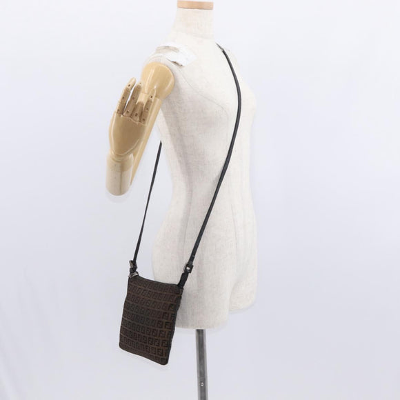 FENDI Zucchino Canvas Shoulder Bag Brown Auth gh1439