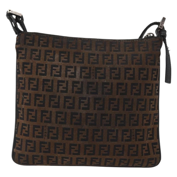 FENDI Zucchino Canvas Shoulder Bag Brown Auth gh1439