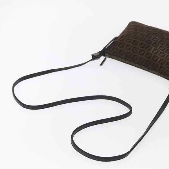 FENDI Zucchino Canvas Shoulder Bag Brown Auth gh1439
